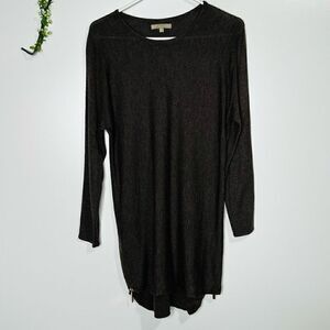 Joan Vass Taupe Brown Tunic Cashmere Blend Sweater Gold Side Zippers